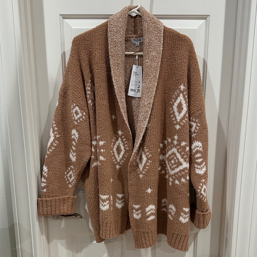 NWT 525 America Cozy Camel Combo Brown and Cream Cardigan 3X 110018936 NEW